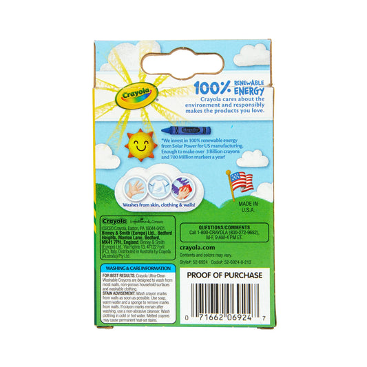 Crayola Ultra-Clean Washable Crayons, 24 Ct, Back to School Supplies for Kids, Classroom Supplies for Teachers