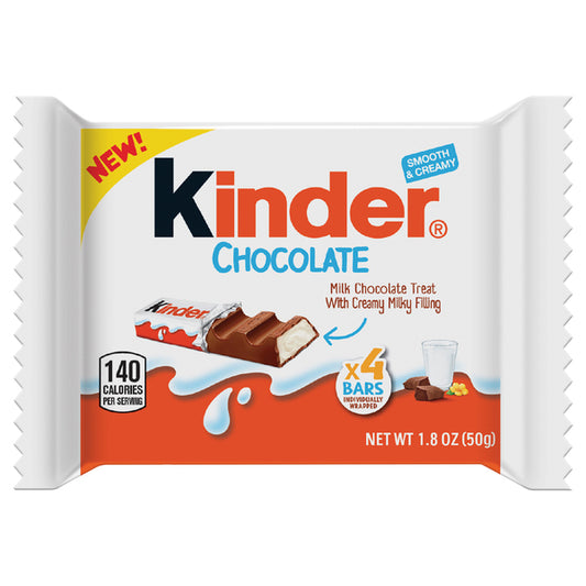 Kinder Chocolate Milk Chocolate Bar With Creamy Filling, Individually Wrapped, 1.8 oz, 4 Bars