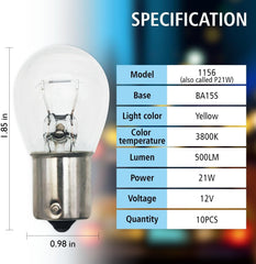 1156 Light Bulb 10 Pack, Automotive Brake Light Turn 1156 Miniature Bulb Mini Bulb Taillight Turn Signal Light