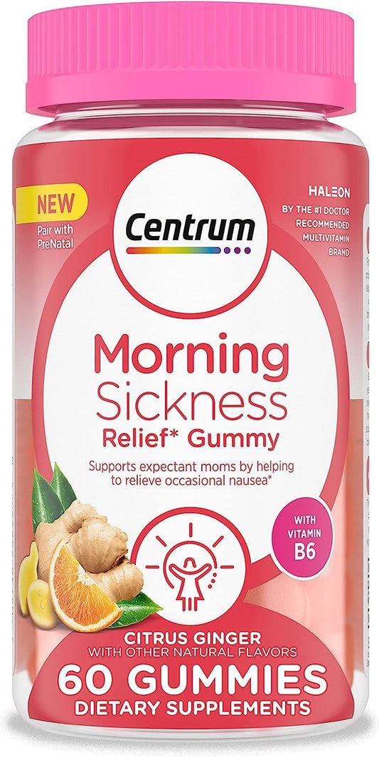 Centrum Morning Sickness Relief Gummies, Citrus Ginger Flavor - 60 Count, Up to 60 Day Supply