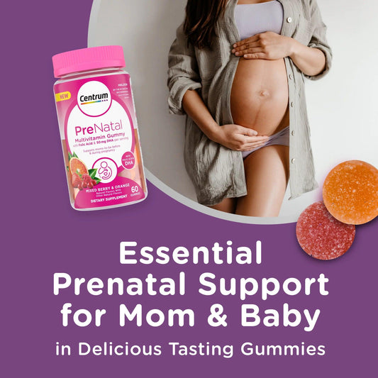 Centrum Prenatal Multivitamin Gummies for Women With DHA & Folic Acid, Mixed Berry and Orange Flavors - 60 Count, 30 Day Supply