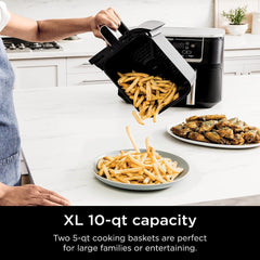 Ninja DZ550 Foodi 10 Quart 6-in-1 DualZone Smart XL Air Fryer with 2 Independent Baskets, Smart Cook Thermometer for Perfect Doneness, Match Cook & Smart Finish to Roast, Dehydrate & More - BargainBoxed.com