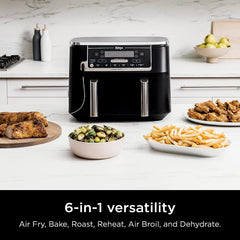 Ninja DZ550 Foodi 10 Quart 6-in-1 DualZone Smart XL Air Fryer with 2 Independent Baskets, Smart Cook Thermometer for Perfect Doneness, Match Cook & Smart Finish to Roast, Dehydrate & More - BargainBoxed.com