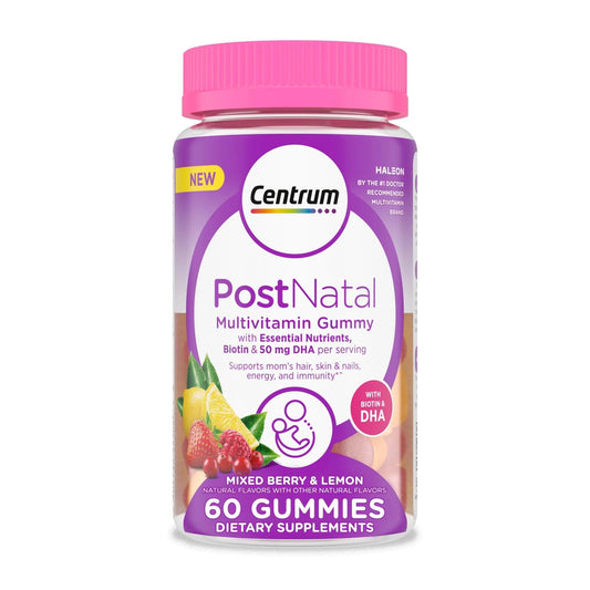 Centrum Postnatal Multivitamin Gummies for Women's Health, Mixed Berry and Lemon Flavors - 60 Count