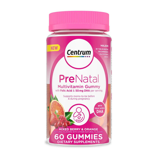 Centrum Prenatal Multivitamin Gummies for Women With DHA & Folic Acid, Mixed Berry and Orange Flavors - 60 Count, 30 Day Supply