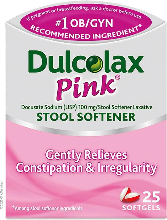 Dulcolax Pink Stool Softener, 100 mg Docusate Sodium (USP) 25 Count SoftGels