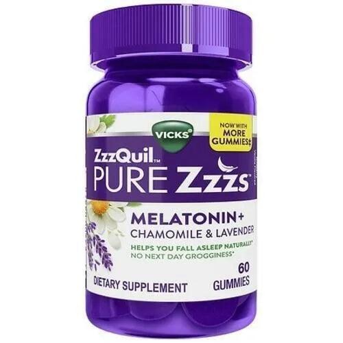 ZzzQuil PURE Zzzs Melatonin Plus + Chamomile & Lavender Sleep Aid Gummies, 60 CT
