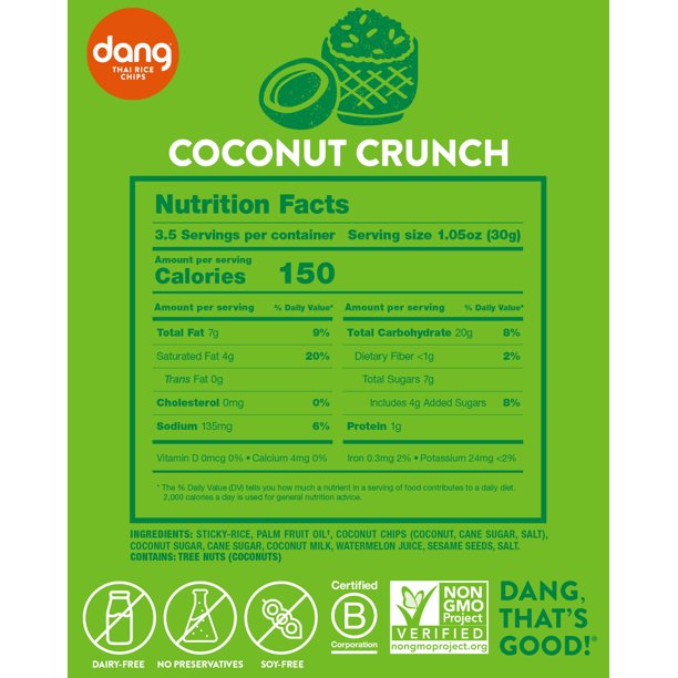 Dang Coconut Crunch Thai Rice Chips, 3.5 Oz