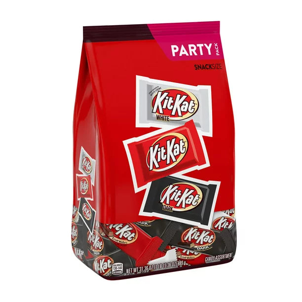KIT KAT, Milk Chocolate, Dark Chocolate and White Creme Assorted Snack Size Candy Bars, Bulk, 31.36 oz, Party Bag