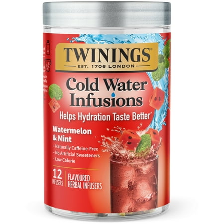 Twinings Cold Water Infusions  Watermelon & Mint Infuser Bags  12 Count Canister