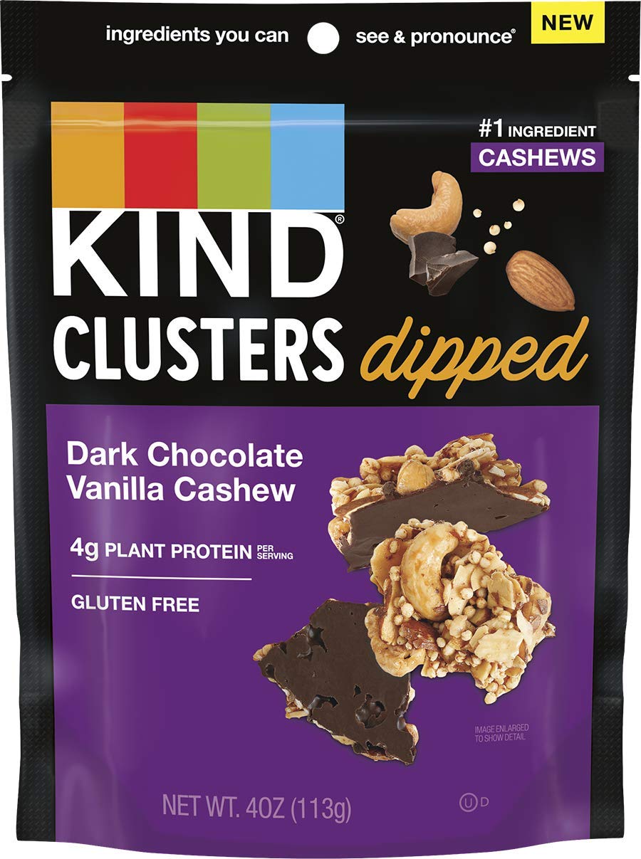 KIND Dipped Clusters Snack, Dark Chocolate Vanilla Cashew, 4 OZ