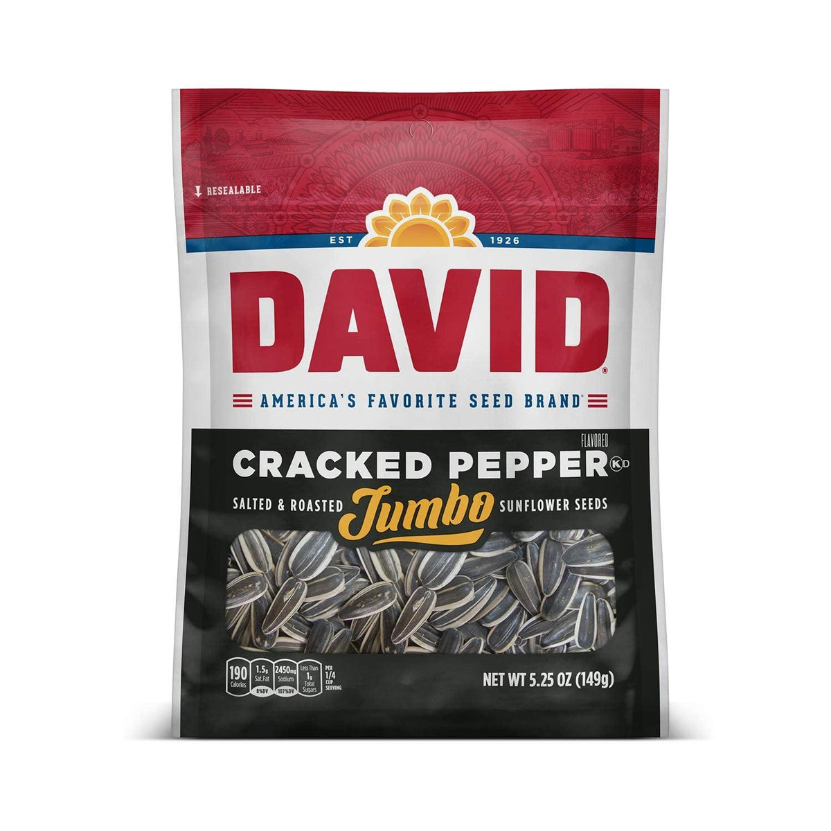 David Seeds Roasted and Salted Cracked Pepper Jumbo Sunflower Seeds, 5.25 oz