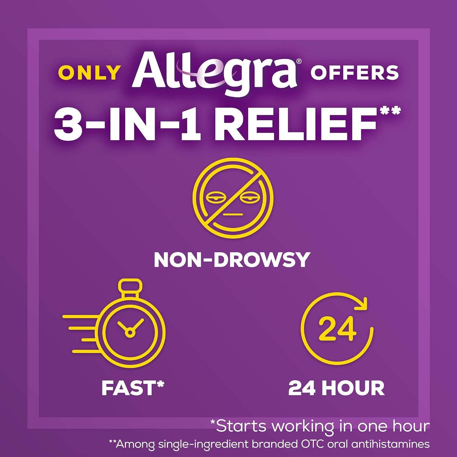 Allegra Adult 24HR Non-Drowsy Antihistamine, 45 Tablets, Fast-acting Allergy Symptom Relief, 180 mg - BargainBoxed.com