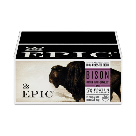 Epic Bison Uncured Bacon + Cranberry 12 Bar Box, 1.3 oz Bars