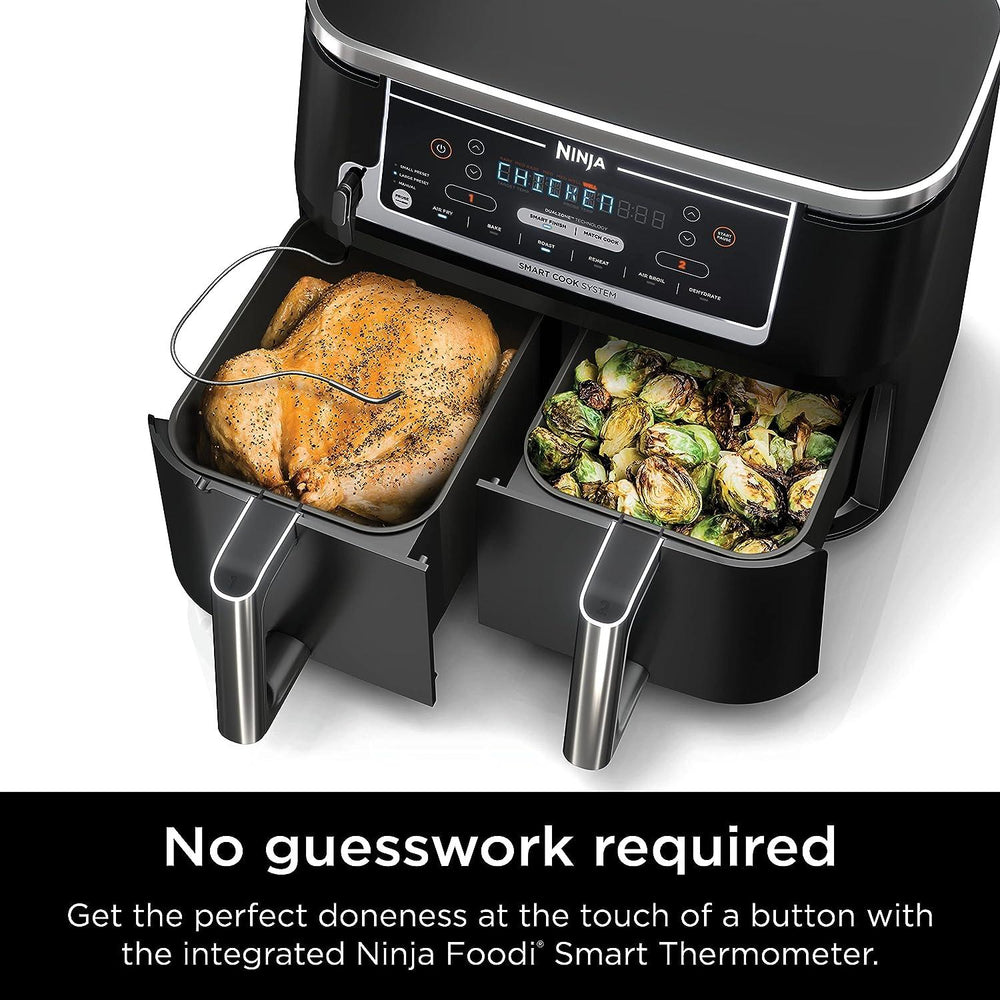 Ninja DZ550 Foodi 10 Quart 6-in-1 DualZone Smart XL Air Fryer with 2 Independent Baskets, Smart Cook Thermometer for Perfect Doneness, Match Cook & Smart Finish to Roast, Dehydrate & More - BargainBoxed.com