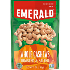 Emerald Whole Cashews Roasted & Salted, 5 Oz Resealable Bag
