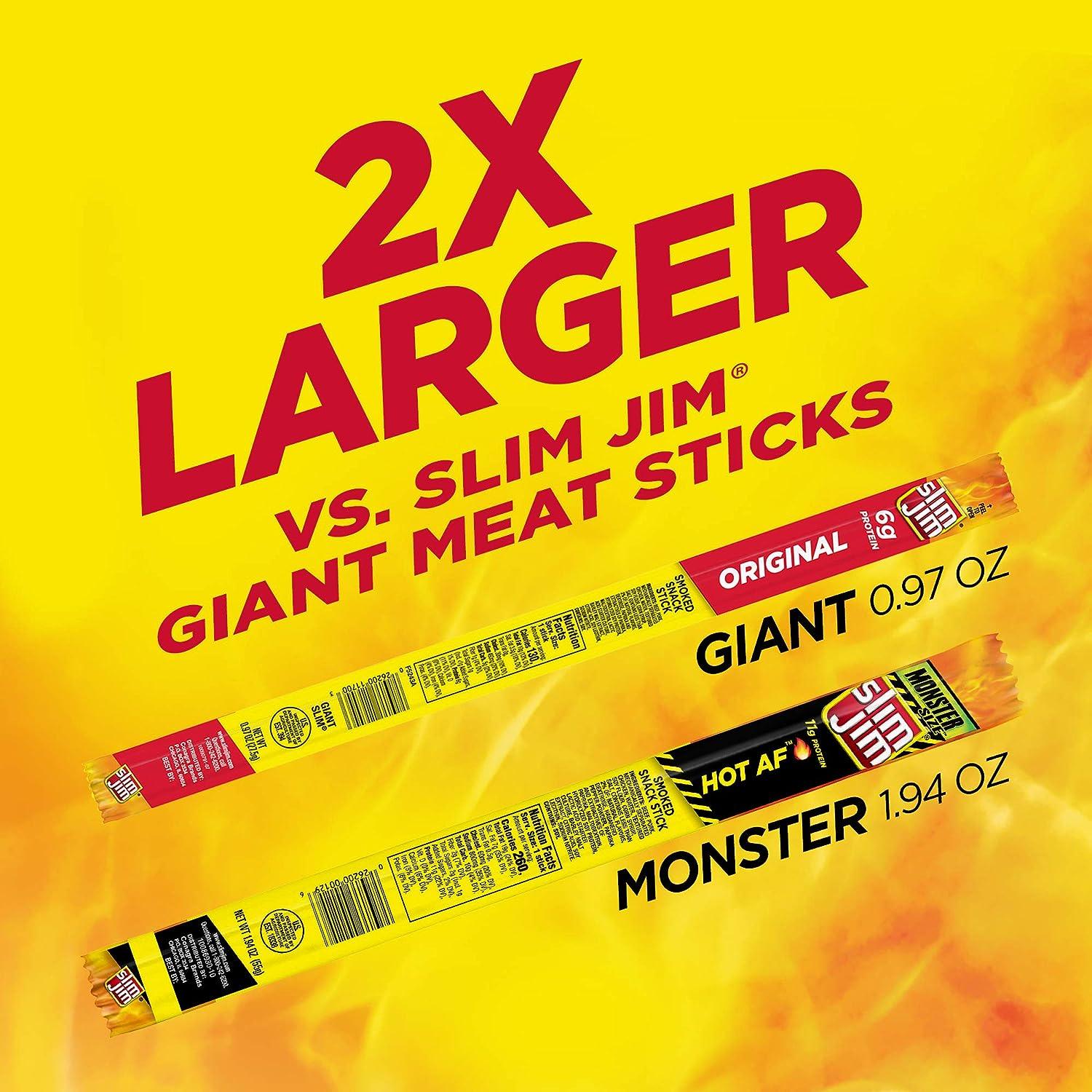 Slim Jim Monster Smoked Meat Snack Stick, Hot AF Flavor, 1.94-oz. Stick 18-Count - BargainBoxed.com