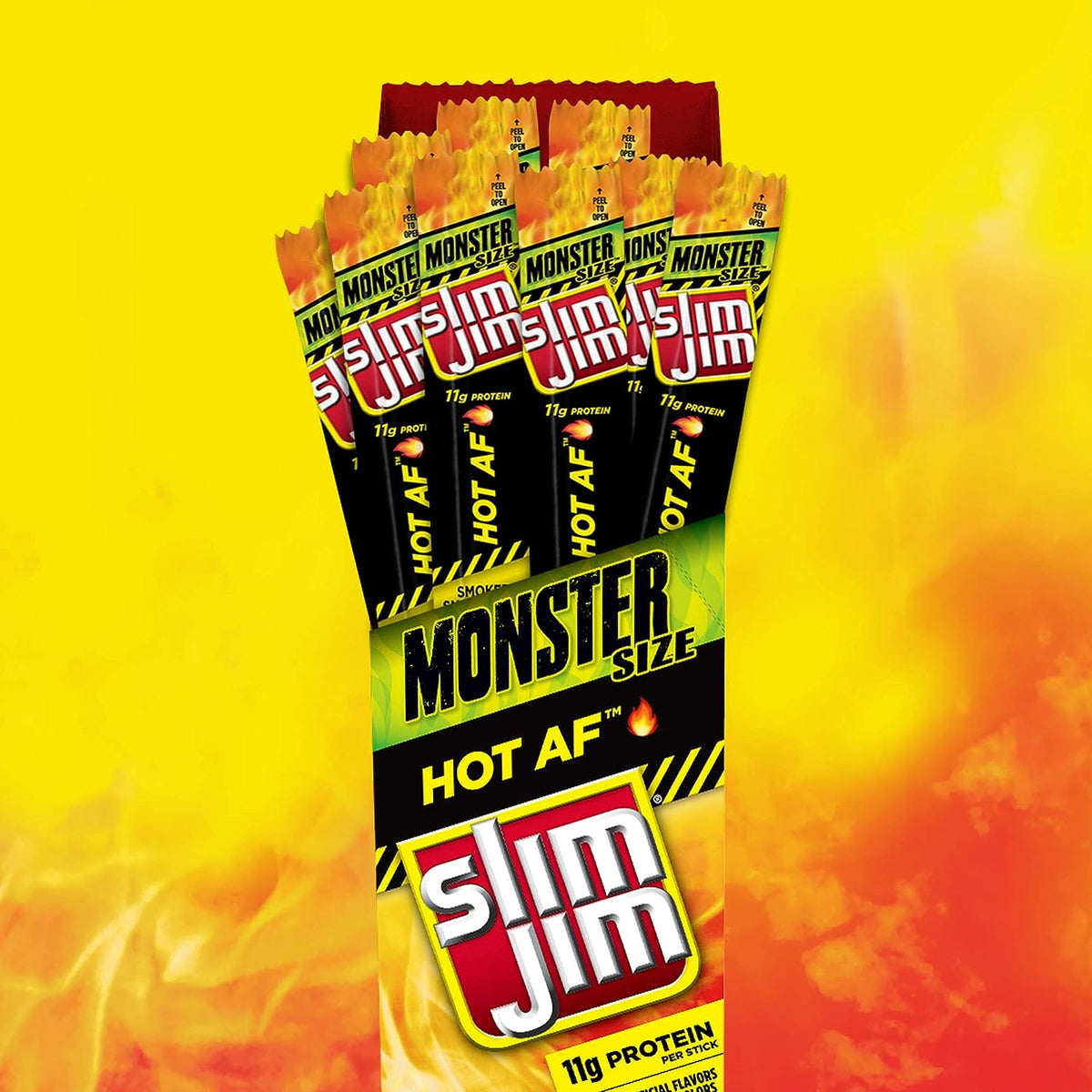 Slim Jim Monster Smoked Meat Snack Stick, Hot AF Flavor, 1.94-oz. Stick 18-Count