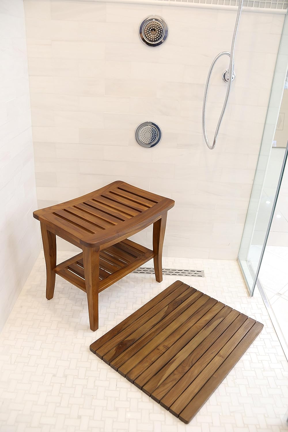 Ala Teak Indoor Outdoor Patio Garden Yard Bath Shower Spa Waterproof Stool Bench Fully Assembled