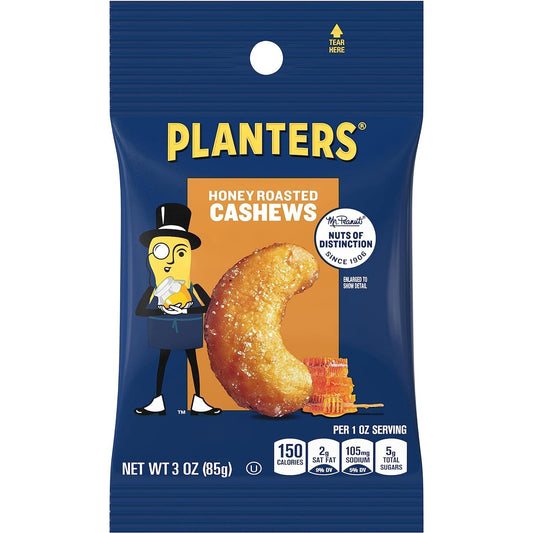 Planters Deluxe Honey Roasted Whole Cashews, 3 Oz Bag