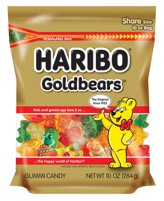 Haribo Gold-Bears Gummi Candy Orange, Strawberry, Pineapple, Lemon, Raspberry, 10 oz