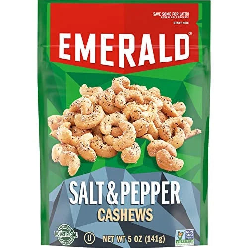 Emerald Salt and Pepper Cashews, 5 Oz Resealable Bag