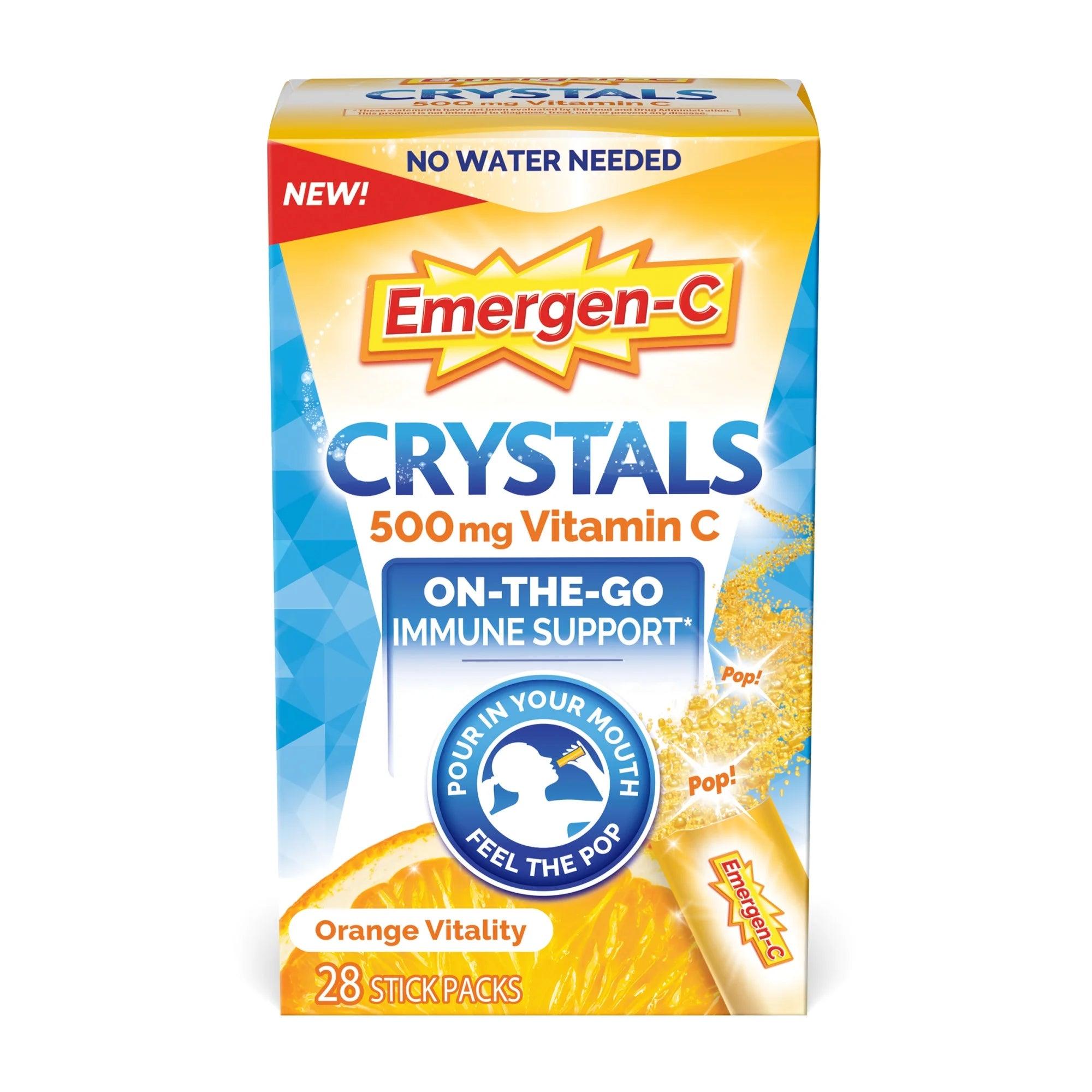 Emergen-C Crystals, On-The-Go Emergen-C Immune Support, Orange Vitality - 28 Stick Packs - BargainBoxed.com