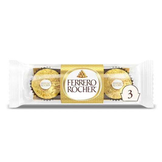 Ferrero Rocher Fine Hazelnut Milk Chocolate, 3 Pieces, Individually Wrapped Chocolate Candy, 1.3 oz
