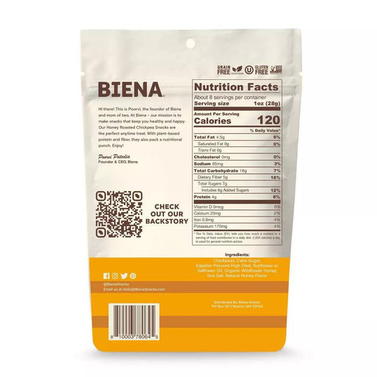 Biena Honey Roasted Chickpea Snacks Gluten Free, 5 oz