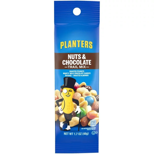 Planters Nuts & Chocolate Trail Mix with Roasted Peanuts, M&M Chocolate Candies, Raisins & Roasted Almonds, 1.7 oz Pack