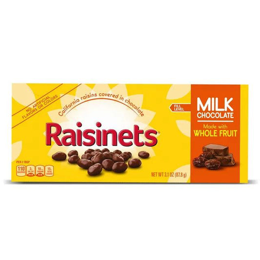 Raisinets, Milk-Chocolate-Covered California Raisins, Movie Theater Candy Box, 3.1 oz Box