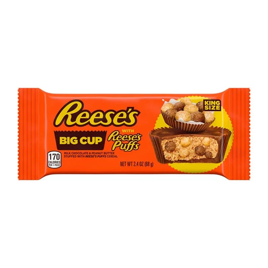 Reese's Big Cup Stuffed with REESE's Puffs Milk Chocolate King Size Peanut Butter Cups Candy, 2.4 oz