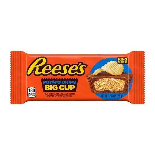 Reese's Big Cup with Potato Chips Milk Chocolate King Size Peanut Butter Cups Candy, Pack 2.6 oz