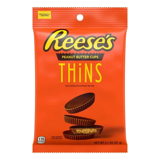 Reese's Thins Milk Chocolate Peanut Butter Cups Candy, Bag 3.1 oz