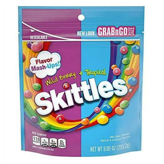 Skittles Flavor Mashups Wild Berry and Tropical Chewy Candy, Grab N Go Size Pineapple Passion Fruit, Wild Berry + Tropical, 9 oz