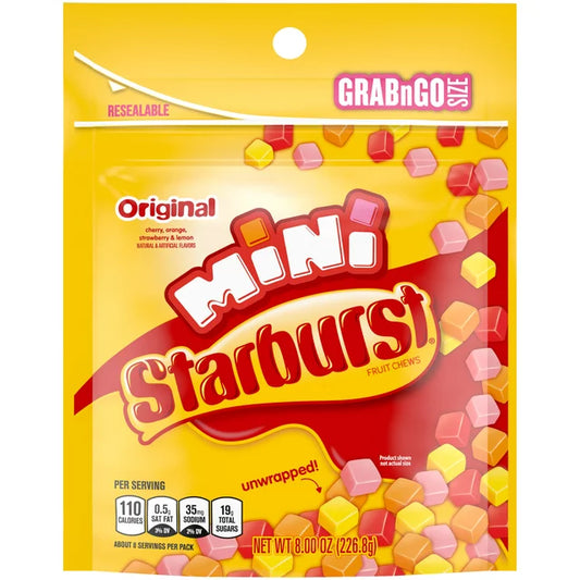 Starburst Original Minis Fruit Chews Gummy Candy, Grab N Go, 8 oz Bag