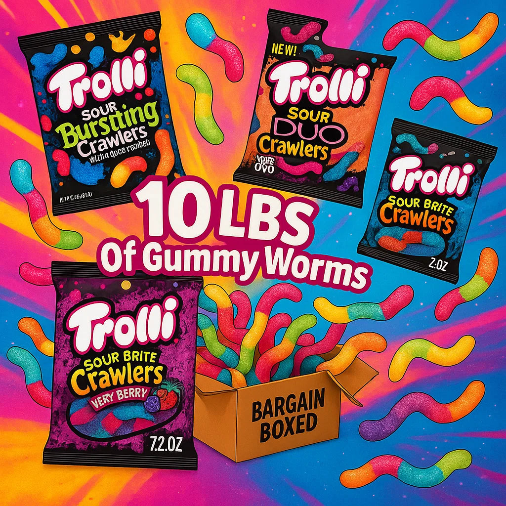 BULK Trolli Gummy Worms Bargain Box - 10 Pound Variety Mix Of Gummy Worms