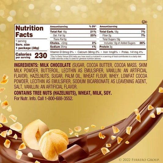 Ferrero Rocher Fine Hazelnut Milk Chocolate, 3 Pieces, Individually Wrapped Chocolate Candy, 1.3 oz