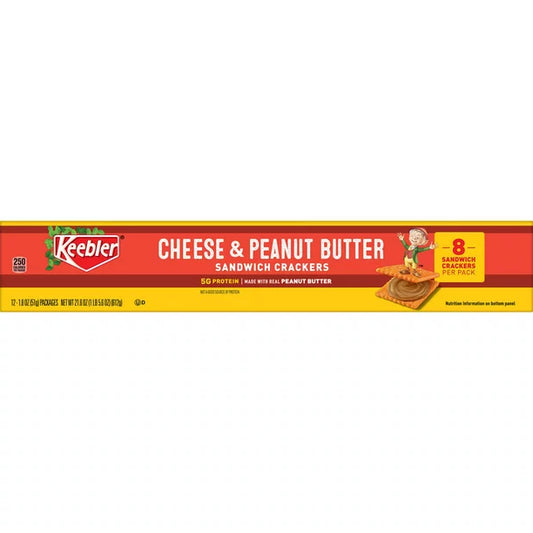 Keebler Cheese and Peanut Butter Sandwich Crackers, 21.6 oz, 12 Count