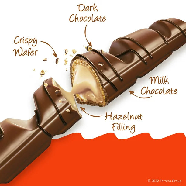 Kinder Bueno Milk Chocolate and Hazelnut Cream, 2 Individually Wrapped Chocolate Bars, 1.5 oz