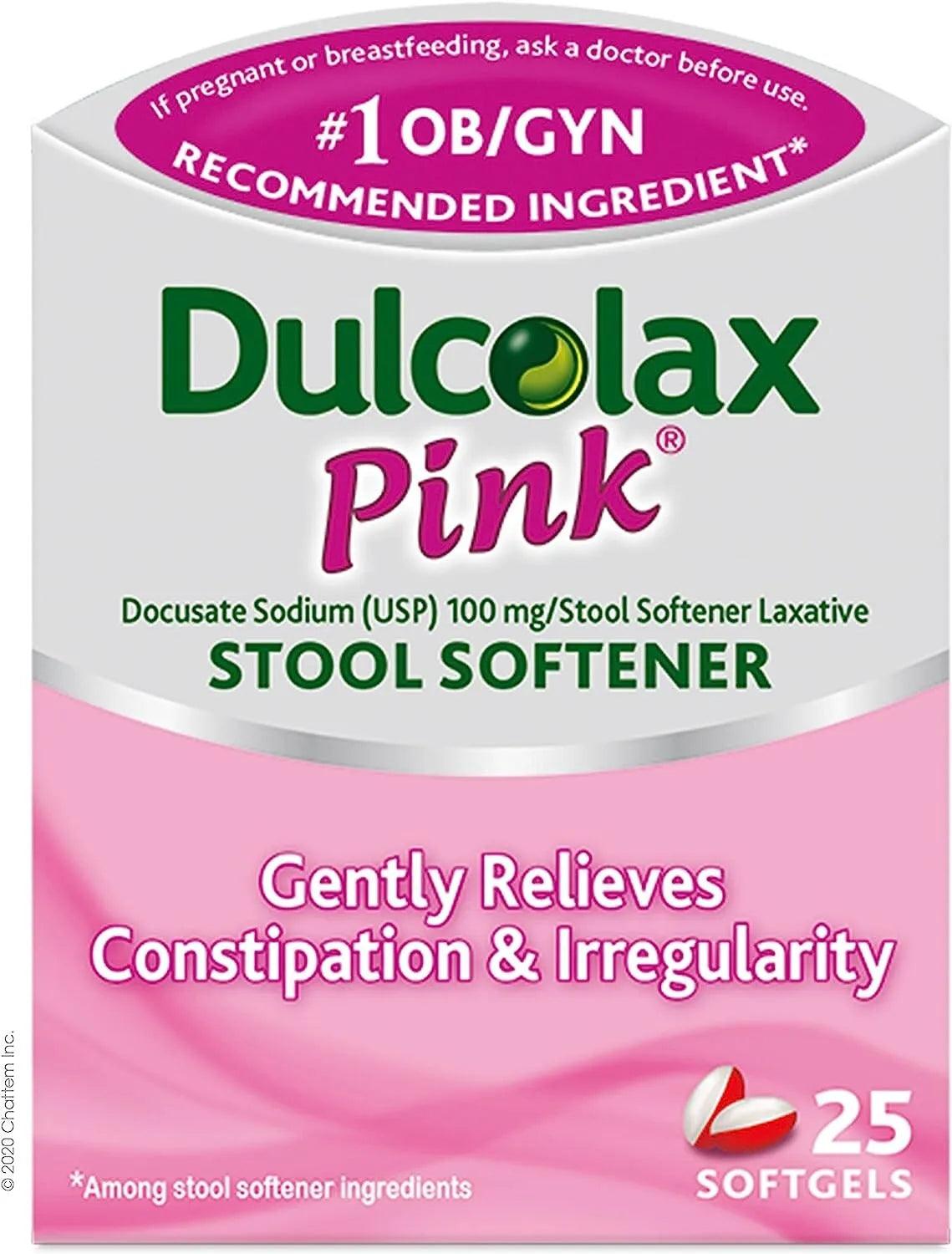 Dulcolax Pink Stool Softener, 100 mg Docusate Sodium (USP) 25 Count SoftGels - BargainBoxed.com