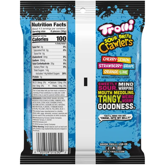 Trolli Sour Brite Crawlers Gummy Worms Candy, Fruit Flavored, 5 oz Bag