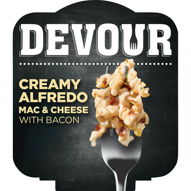DEVOUR Creamy Alfredo Mac N Cheese Macaroni and Cheese Bowl with Bacon Dinner Kit, 4.1 oz Tray