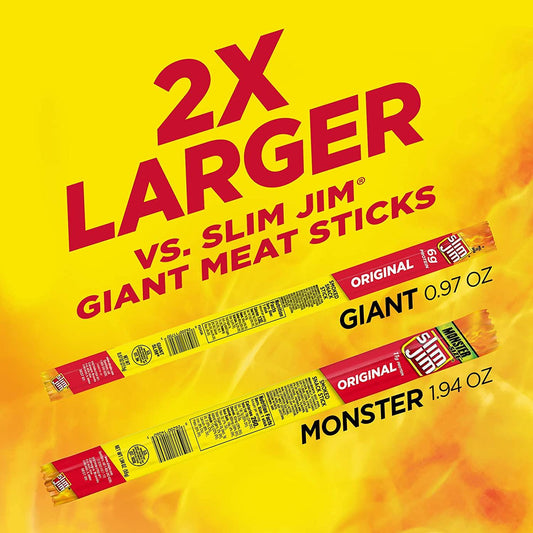 Discount Slim Jim Monster Smoked Meat Sticks 18 Count Box, Original Flavor, 18 Individual Sticks