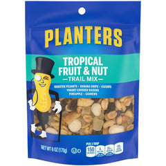 Planters Tropical Fruit & Nut Trail Mix with Roasted Peanuts (Banana Chips, Raisins, Yogurt Raisins, Pineapple & Cashews, 6 oz)