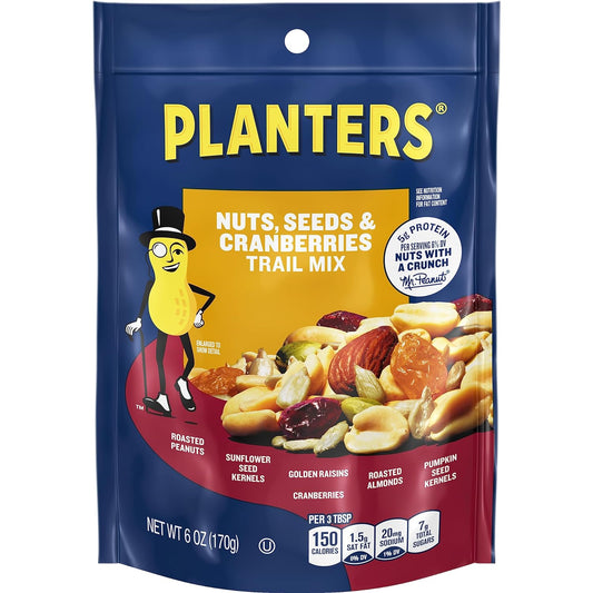 Planters Trail Mix (Seeds & Cranberries Trail Mix with Roasted Peanuts & Almonds, Sunflower Kernels, Golden Raisins, Cranberries & Pumpkin Kernels, 6 oz Bag)