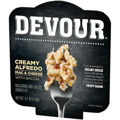 DEVOUR Creamy Alfredo Mac N Cheese Macaroni and Cheese Bowl with Bacon Dinner Kit, 4.1 oz Tray