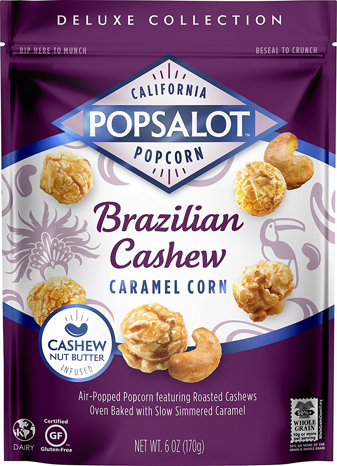 Popsalot Gourmet Popcorn Deluxe Collection, Brazilian Cashew Caramel Corn, 6.0 oz Bag