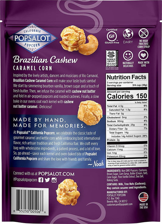 Popsalot Gourmet Popcorn Deluxe Collection, Brazilian Cashew Caramel Corn, 6.0 oz Bag