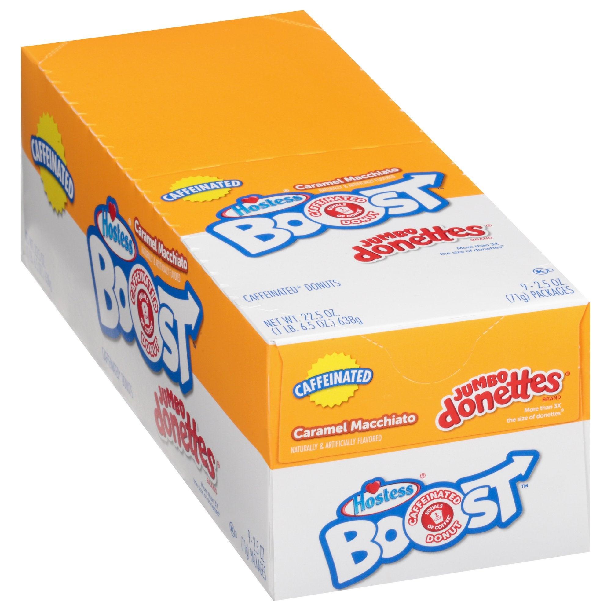 Discount Hostess Boost Caffeinated Jumbo Donut, Caramel Macchiato, 2.5 Oz, Box Of 9 Doughnuts - BargainBoxed.com
